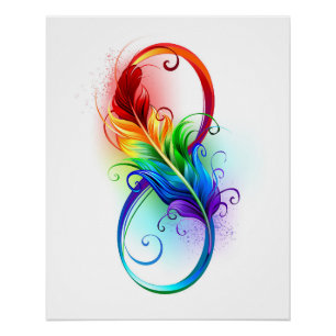 Poster Symbole d'infini avec plume arc-en-ciel