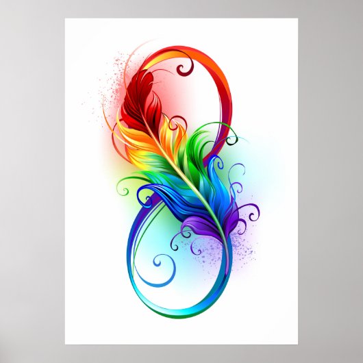 Poster Symbole d'infini avec plume arc-en-ciel (Devant)