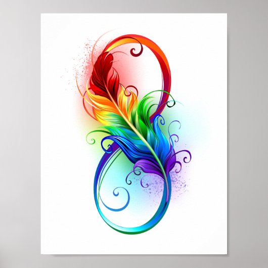 Poster Symbole d'infini avec plume arc-en-ciel (Devant)