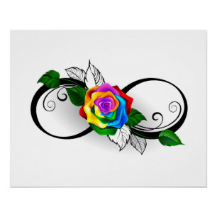 Poster Symbole d'infini avec Rose arc-en-ciel