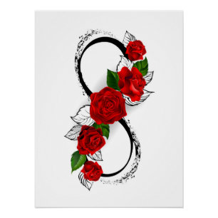 Poster Symbole d'infini avec roses rouges