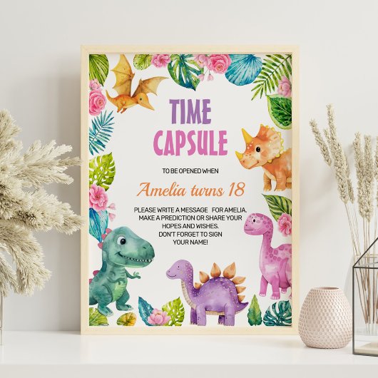 Poster Symbole Dinosaur Fille Anniversaire Heure Capsule