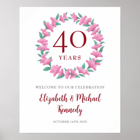 Poster Symbole du 40e anniversaire de Ruby Welcome Floral (Devant)