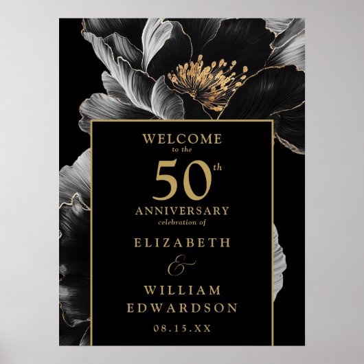 Poster Symbole du 50e anniversaire de la florale noire et (Devant)
