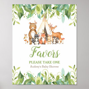 Poster Symbole du Baby shower vert des forêts tribales