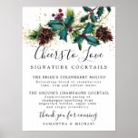 Poster Symbole du bar Mariage Holly and Berries Cocktails<br><div class="desc">Un élégant panneau de bar de mariage permet à vos invités de connaître les cocktails que vous proposez. Le spermophile rustique est décoré de baies rouges, de pinecones et de parties scintillant dorée, ce qui ajoute une ambiance festive à la fête. Cheers to Love est la première ligne. Il est...</div>