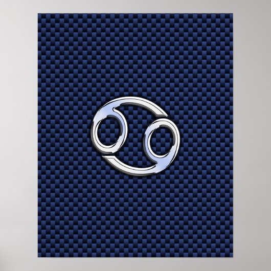 Poster Symbole du cancer Zodiac Marine Blue Carbon Fiber (Devant)