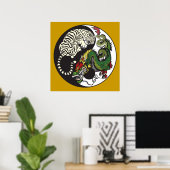 Poster symbole du dragon vert et du tigre blanc yin yang (Bureau à domicile)
