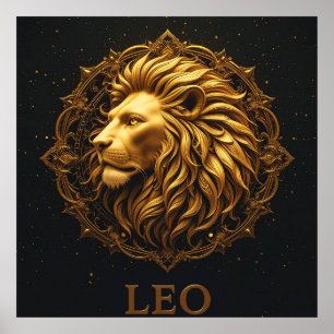Poster Symbole du Lion d'Or représentant la force, Zodiaq