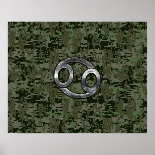 Poster Symbole du zodiaque Cancer sur camouflage numériqu