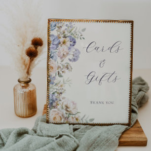 Poster Symbole Dusty Blue Cream Floral Cartes et cadeaux