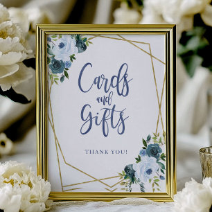 Poster Symbole Dusty Blue Gold Floral Cartes Et Cadeaux