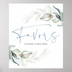 Poster Symbole Dusty Blue Greenery et Gold Feuilles Faveu