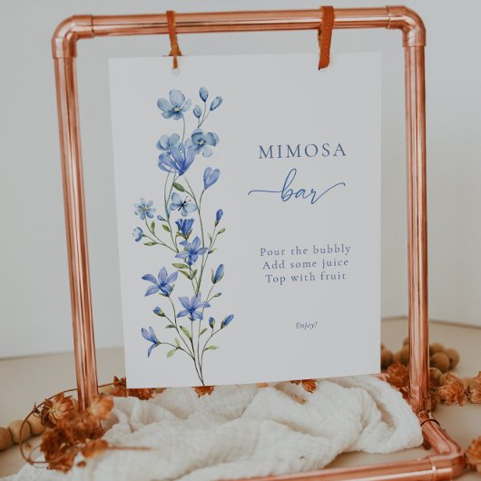 Poster SYMBOLE Élégant Bleu Floral Bridal Mimosa Bar