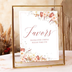 Poster SYMBOLE Élégant Dusty Rose Floral Faveurs nuptiale