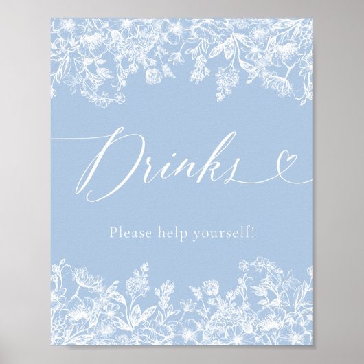 Poster SYMBOLE Élégant Moderne Dusty Blue Floral (Devant)