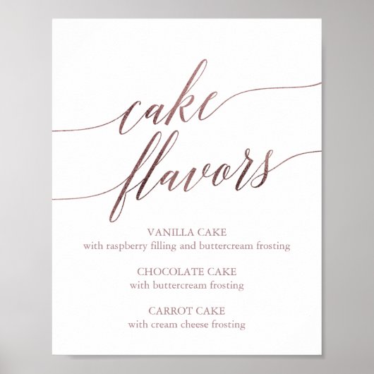 Poster SYMBOLE Élégant Rose Gold Calligraphy Cake Flavors (Devant)