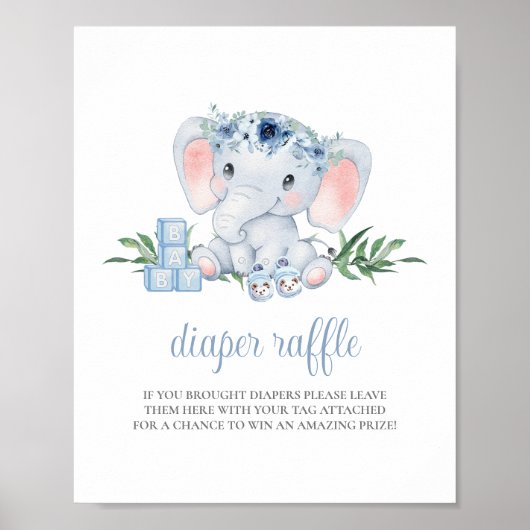 Poster Symbole Elephant Boy Blue Baby shower Déchets (Devant)