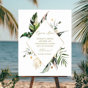Poster SYMBOLE Feuille Mariage Aquarelle Tropical Open Ba