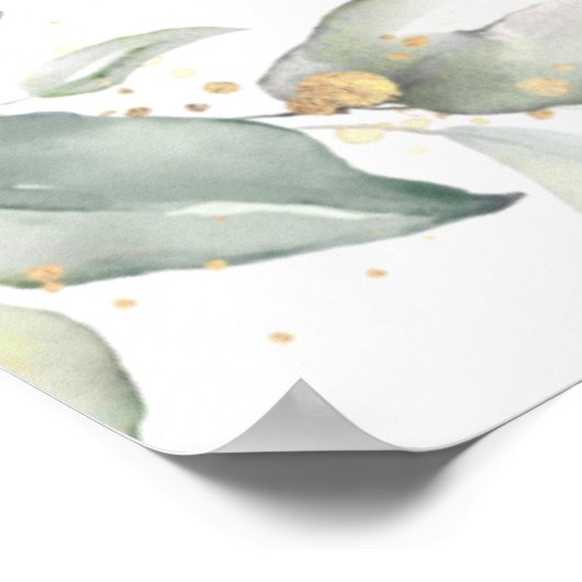 Poster Symbole Feuille Vert et Or Vert Aquarelle (Coin)
