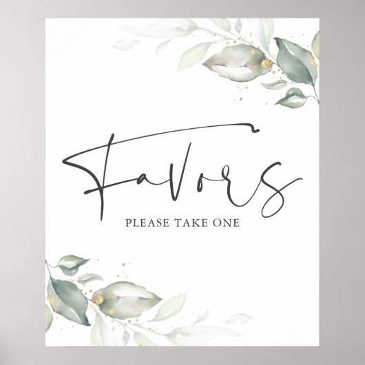 Poster Symbole Feuille Vert et Or Vert Aquarelle (Devant)