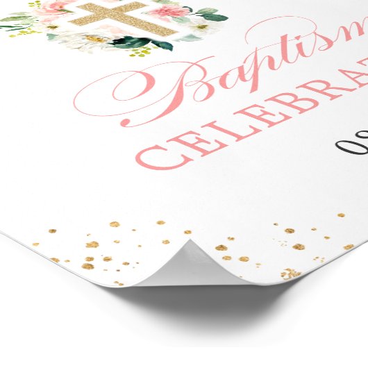 Poster Symbole Fille Baptême Rose Floral Or Croix (Coin)