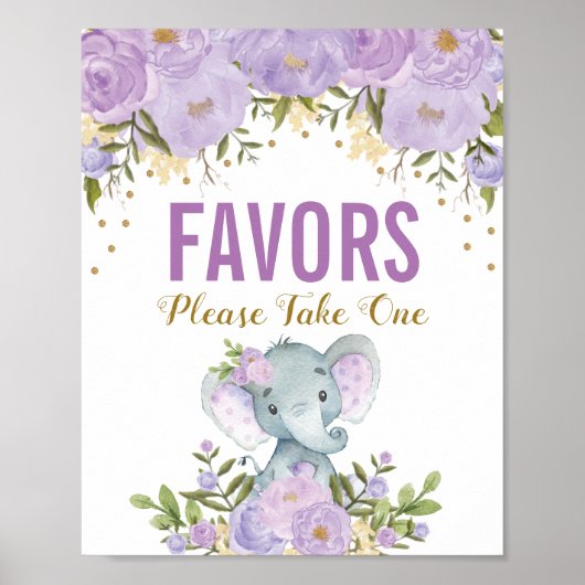 Poster Symbole Fille Violet Or Floral Elephant Faveurs (Devant)