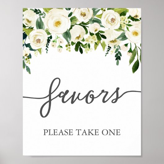 Poster Symbole Fleur Blanche et Faveurs Mariage Vert (Devant)