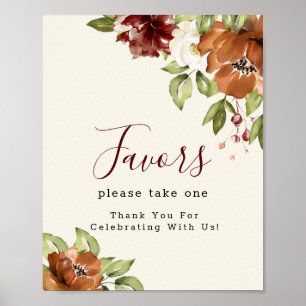 Poster Symbole Fleur Floral Maroon Faveurs Automne