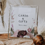 Poster Symbole Floral Boho de Bourgogne<br><div class="desc">Cette enseigne de cartes florales et de cadeaux boho bordeaux est parfaite pour votre élégant mariage d'été bohème. Fleurs d'aquarelle rose poussiéreuses,  verdure foncée,  touches de pivoine,  papillon et rose vif,  voilà ce que vous recherchez.</div>