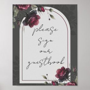 Poster Symbole floral bordeaux Rouge Roses Ombre Livre d'