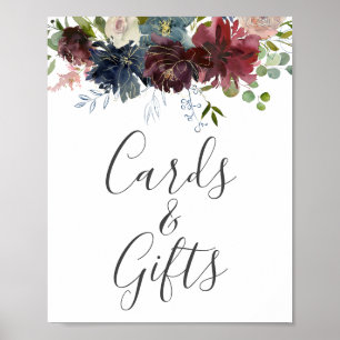Poster Symbole Floral Bourgogne et Vert Cartes et Cadeaux