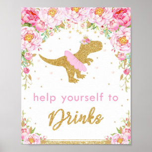 Poster Symbole Floral Dinosaur Anniversaire T-Rex Boisson