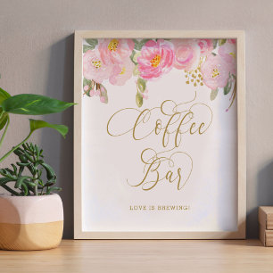 Poster Symbole Floral Pink Gold Calligraphy Coffbar