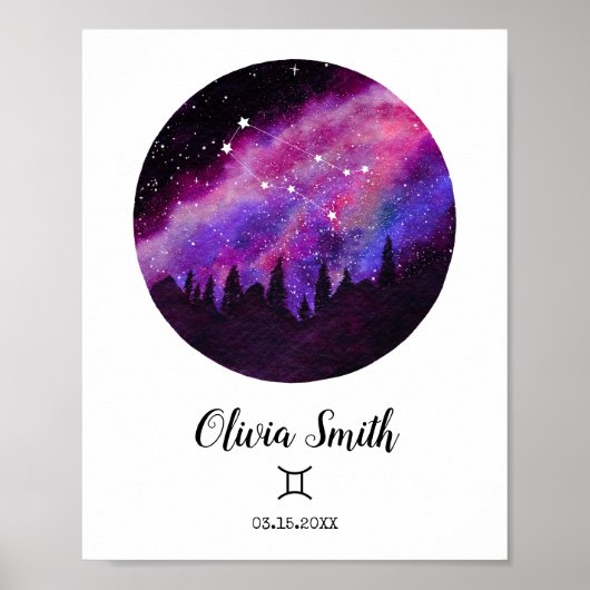 Poster Symbole Gemini Horoscope Constellation Rose (Devant)