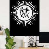 Poster Symbole Gemini Zodiac avec étoiles Noir et Blanc (Bureau à domicile)