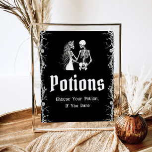 Poster Symbole gothique noir Halloween squelettes pots