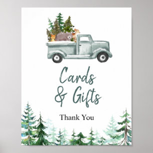 Poster Symbole Green Truck Woodland Animaux Cartes et Cad