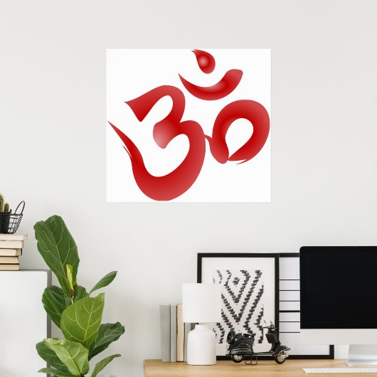 Poster Symbole hindou rouge Om Aum Devanagari Calligraphi (Bureau à domicile)