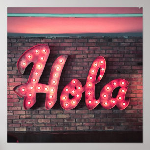 Poster Symbole Hola Spanish Hello Neon