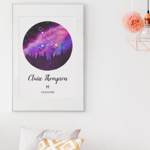 Poster Symbole Horoscope Poissons Constellation Rose