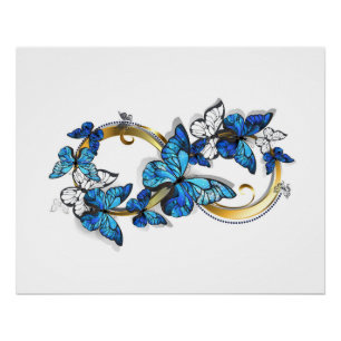 Poster Symbole infini de papillons Morpho bleus