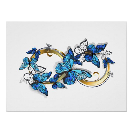 Poster Symbole infini de papillons Morpho bleus (Devant)