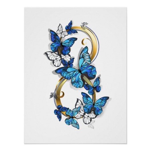 Poster Symbole infini de papillons Morpho bleus (Devant)