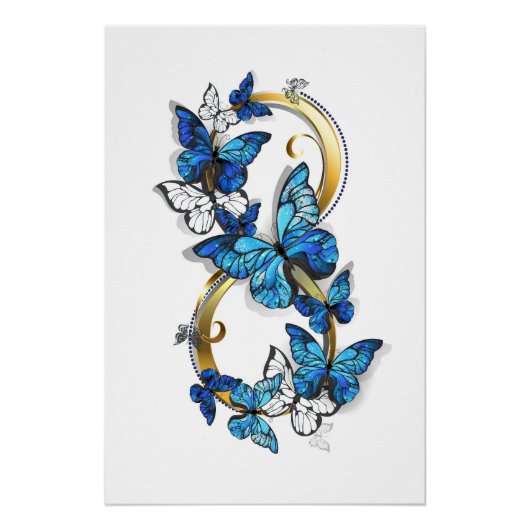 Poster Symbole infini de papillons Morpho bleus (Devant)