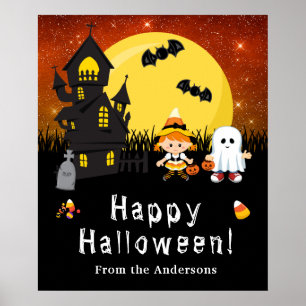 Poster SYMBOLE Joyeux Halloween Witch Ghost Orange Party