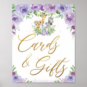 Poster Symbole Jungle Animaux Violet Floral Cartes et Cad