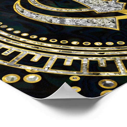 Poster Symbole Khanda décoratif avec pierres & or (Coin)