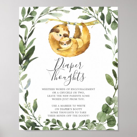 Poster Symbole Maman Baby Sloth Baby shower couche Pensée (Devant)