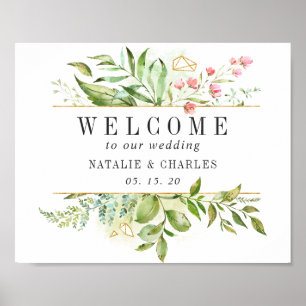Poster Symbole Mariage d'accueil Wild Floral Green Folial
